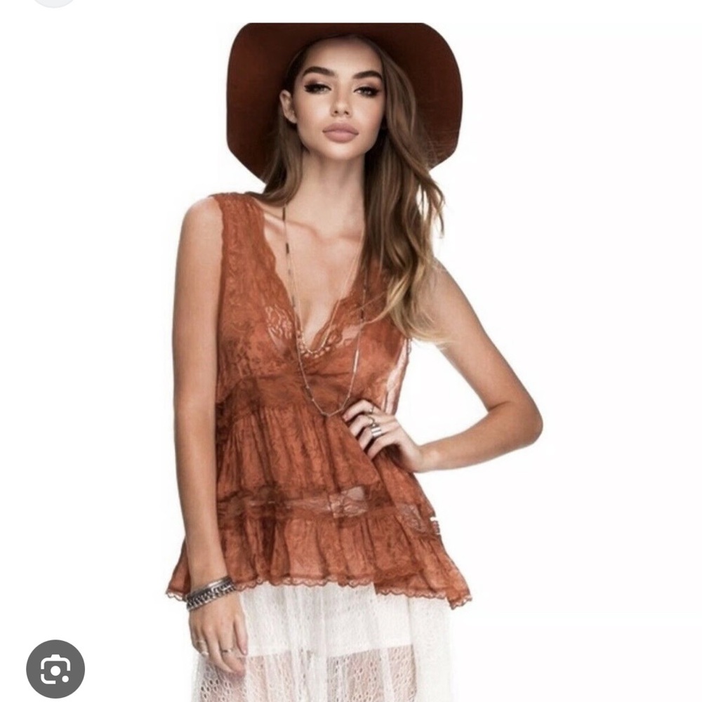 Free People Brown Lace Top